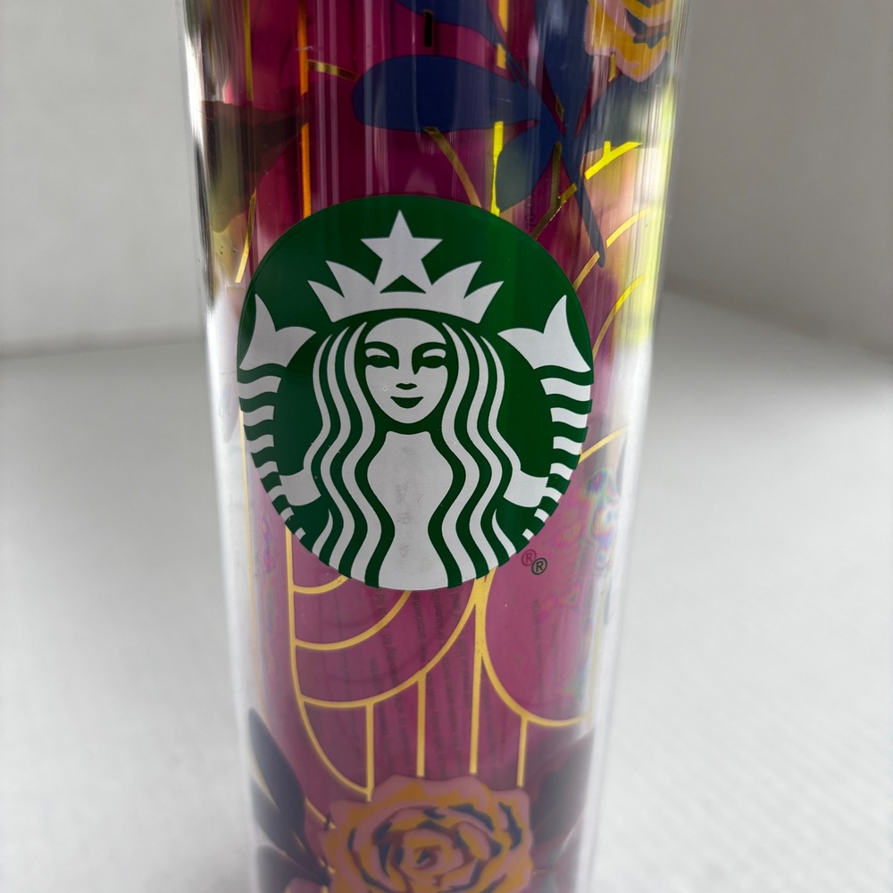 Starbucks Magenta Gold Floral Art Deco Acrylic‎ Travel Tumbler 16oz 
Fall New